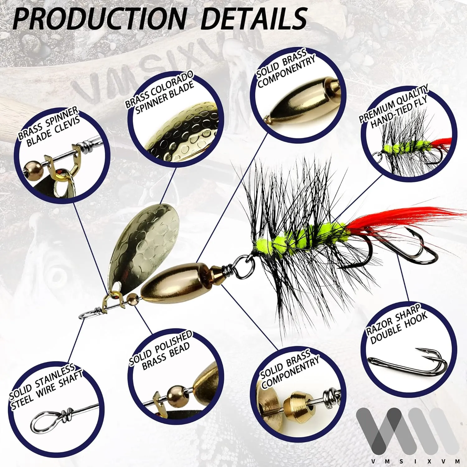 Trout Lures Fishing Spinnerbaits, Rooster Bait Tail Hard Metal Brass Spinner Baits Trout Fishing Lures for Bass Salmon Pike Freshwater Saltwater