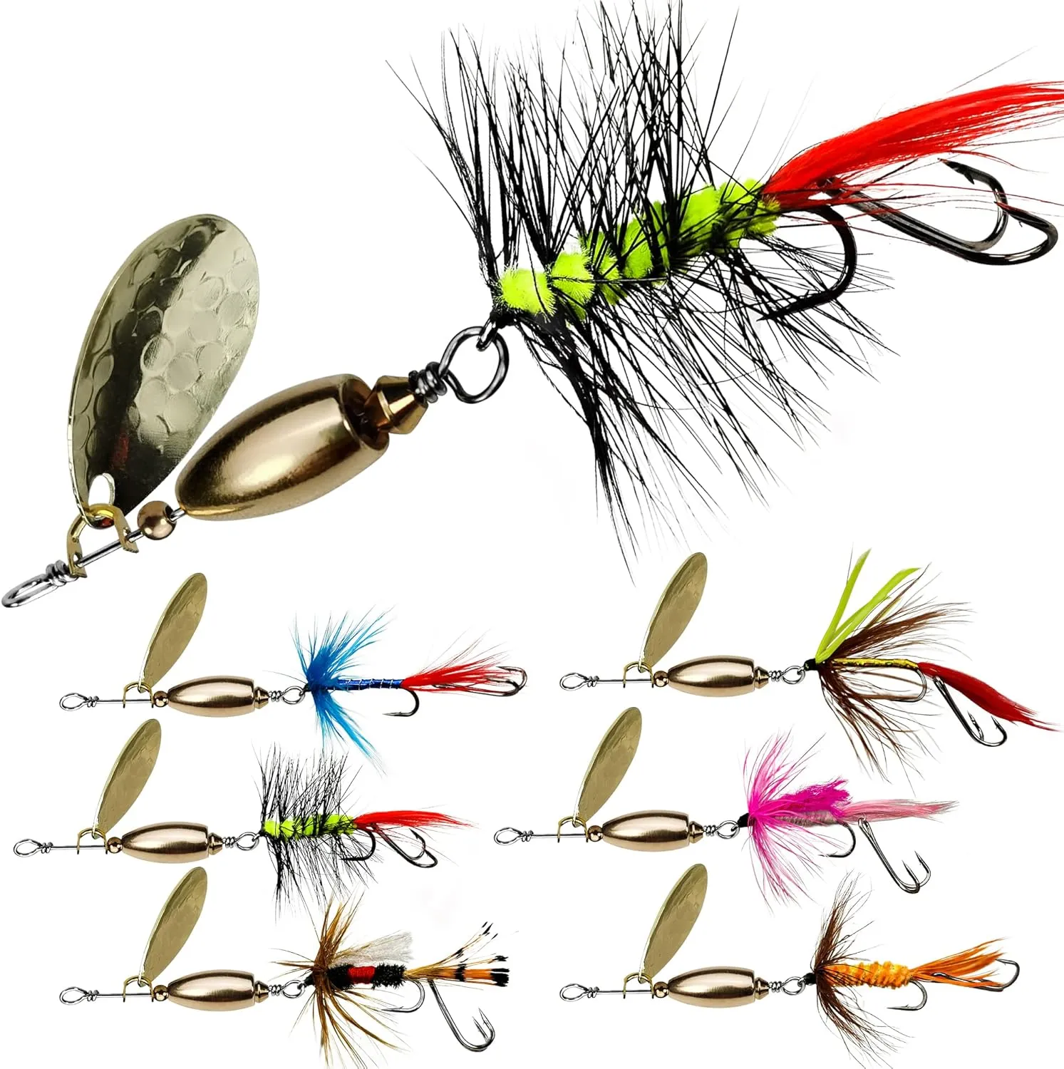 Trout Lures Fishing Spinnerbaits, Rooster Bait Tail Hard Metal Brass Spinner Baits Trout Fishing Lures for Bass Salmon Pike Freshwater Saltwater