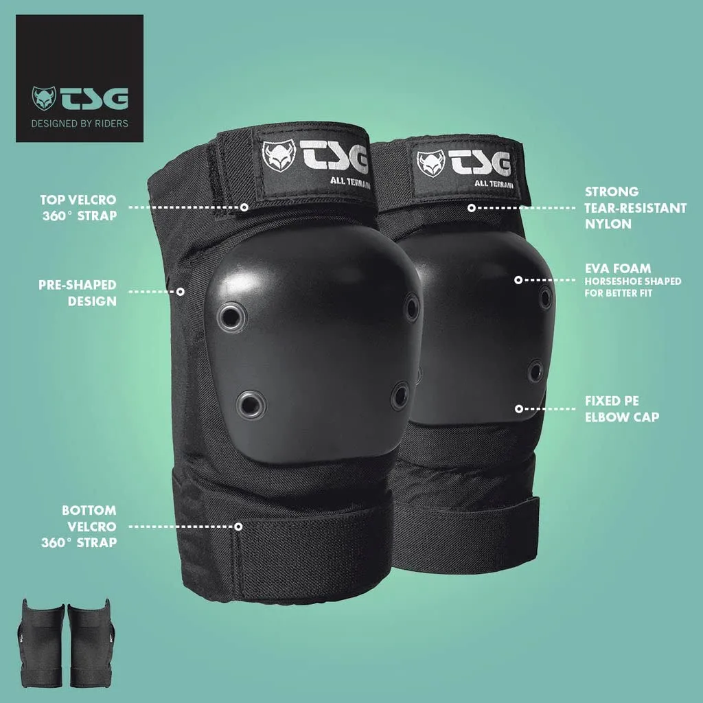 TSG Elbowpad All Terrain Protective Pad, Skateboarding, Hardshell, EVA Foam, PE Knee Pads, Pre Shaped, Horseshoe, Tear Resistant Nylon, 360 Degree Top Strap, Pull Over, Swiss, Black