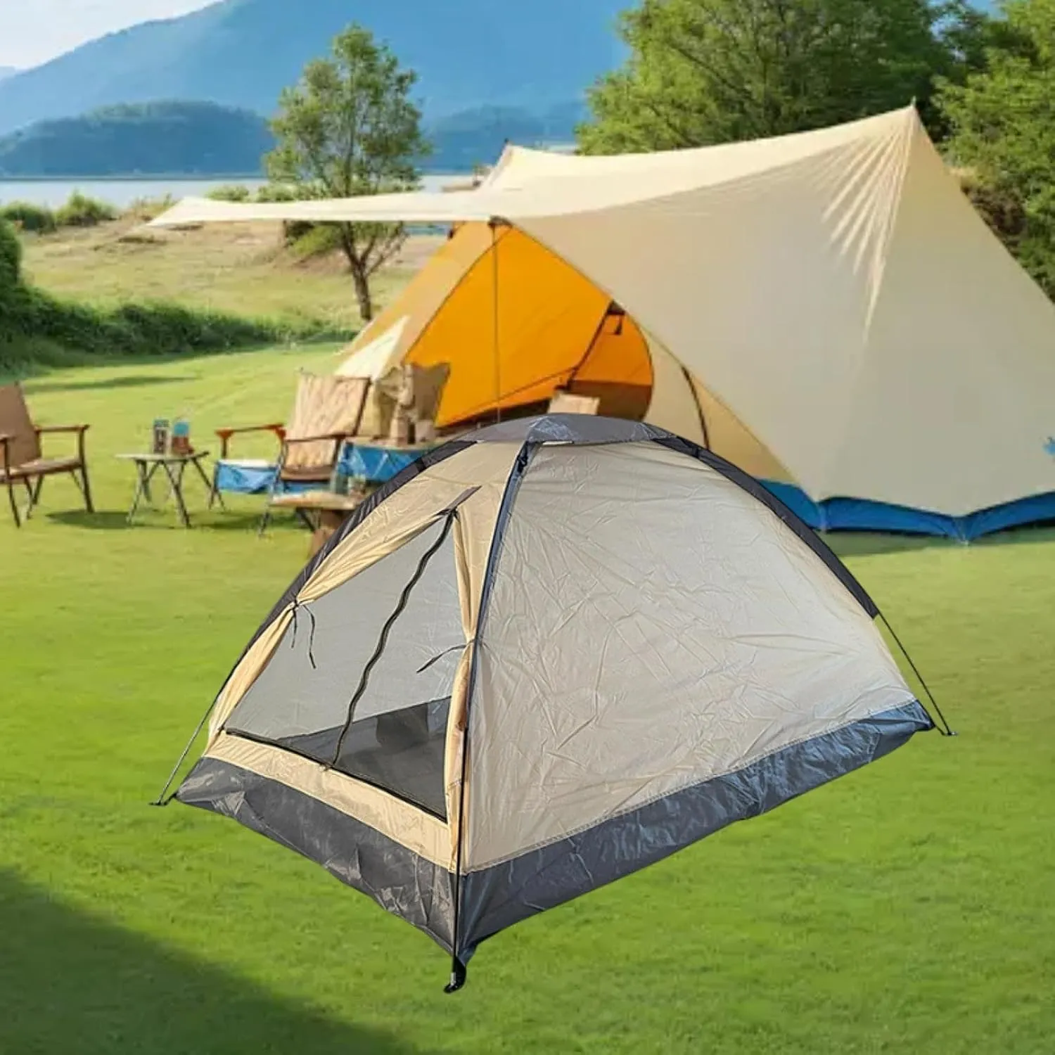 Two Person Camping Tent Easy Quick Setup Dome Water Resistant Single Layer Shelter Tent for Backyard Yard Picnic Lawn