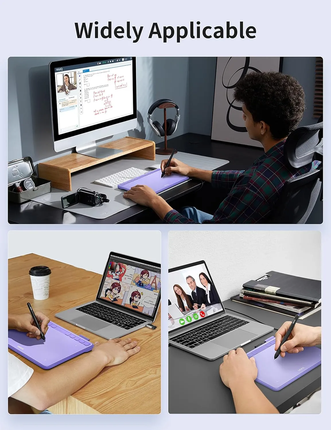 Ugee Drawing Tablet 6.5x4 Inches Computer Graphics Tablets with 10 Hot Keys，Digital Tablet Battery-Free Stylus 8192 Pressure Sensitivity 60°Tilt Function Drawing Pad for PC,Mac,Windows,Android-Purple