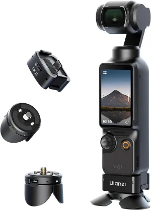 ULANZI Pocket 3 Mini Tripod Kit for DJI Osmo Pocket 3 Accessories w Quick Release, Type-C Full-Function Port Charging Adapter Base for DJI Osmo Pocket 3 with 1/4 Screw Hole(PK-08 & PK-11)