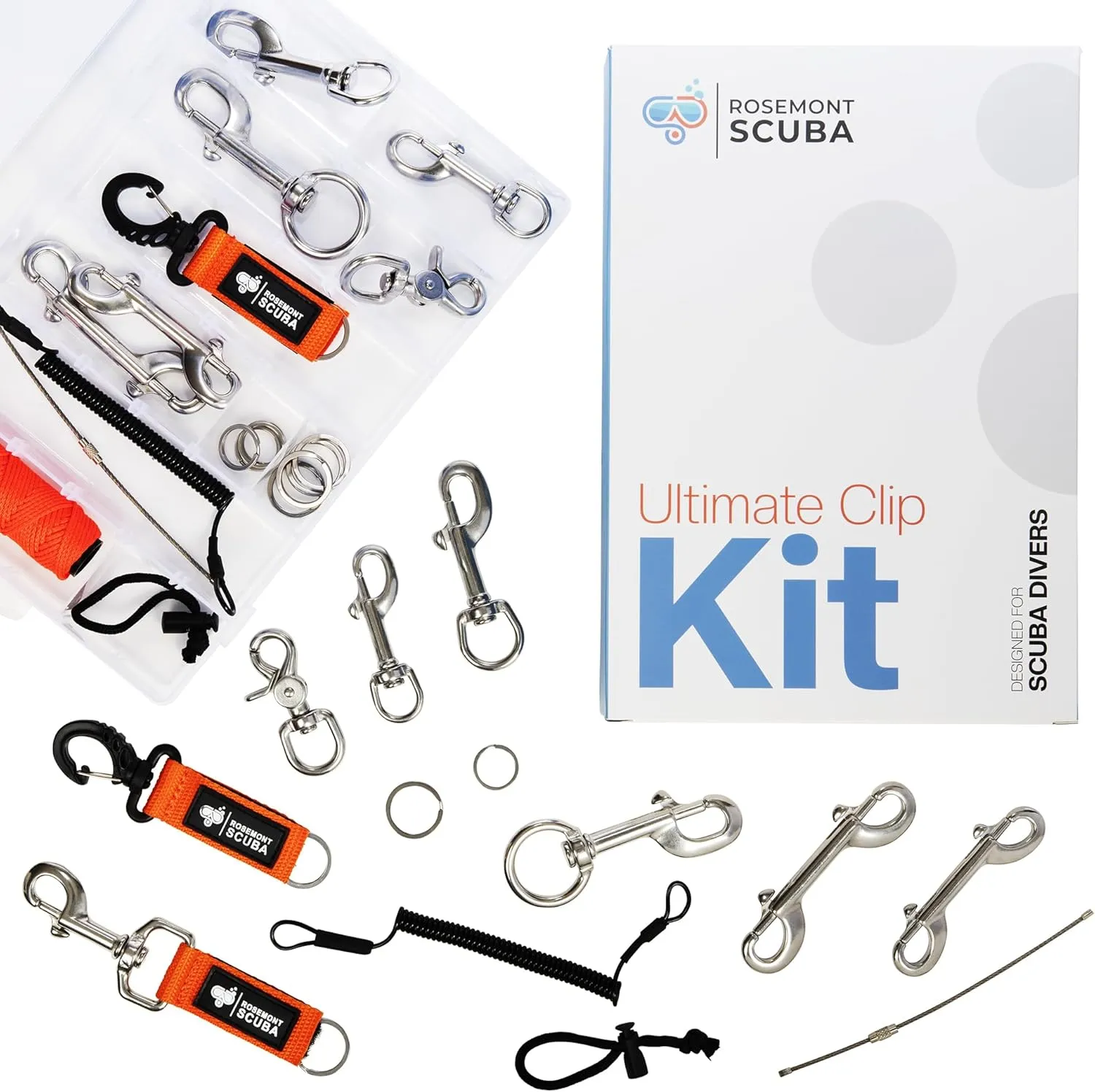 Ultimate Clip Kit - 32 Piece Premium Scuba Diving Clips Set 316 Marine Grade Stainless Steel | Versatile Gear Attachment Solutions | Ideal Gift for Scuba Divers