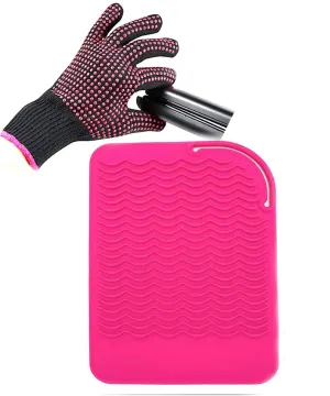 Ultimate Heat Protection Set for Styling Tools, Pink Silicone Glove & Mat!