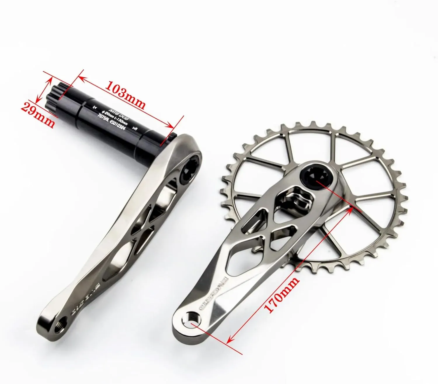 Ultralight MTB 165/170/175mm Crankset Set,32T 34T 36T 38T Single Speed Mountain Bike Cycling Road Bike Crank Arm Set Dub Axis 29mm Mountain Bicycle Crankset