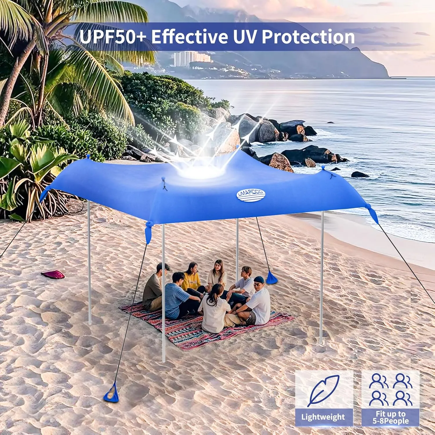 UMARDOO Family Beach Tent Canopy Sun Shade Portable 10×10FT, Large Wind Resistance Beach Sun Shelter Easy Setup with Packable Carry Bag for Outdoor Travel UPF 50  (Blue)