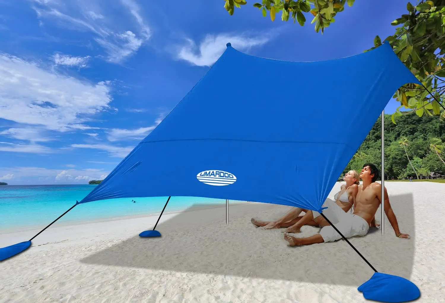 UMARDOO Family Beach Tent Canopy Sun Shade Portable 10×10FT, Large Wind Resistance Beach Sun Shelter Easy Setup with Packable Carry Bag for Outdoor Travel UPF 50  (Blue)