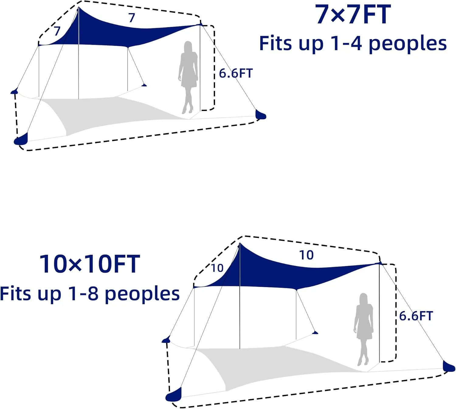 UMARDOO Family Beach Tent Canopy Sun Shade Portable 10×10FT, Large Wind Resistance Beach Sun Shelter Easy Setup with Packable Carry Bag for Outdoor Travel UPF 50  (Blue)