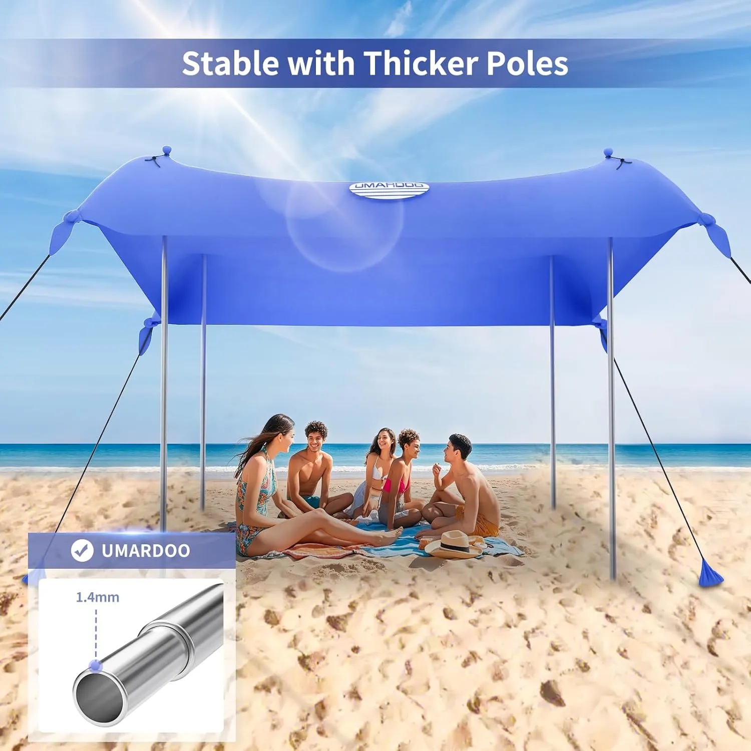 UMARDOO Family Beach Tent Canopy Sun Shade Portable 10×10FT, Large Wind Resistance Beach Sun Shelter Easy Setup with Packable Carry Bag for Outdoor Travel UPF 50  (Blue)