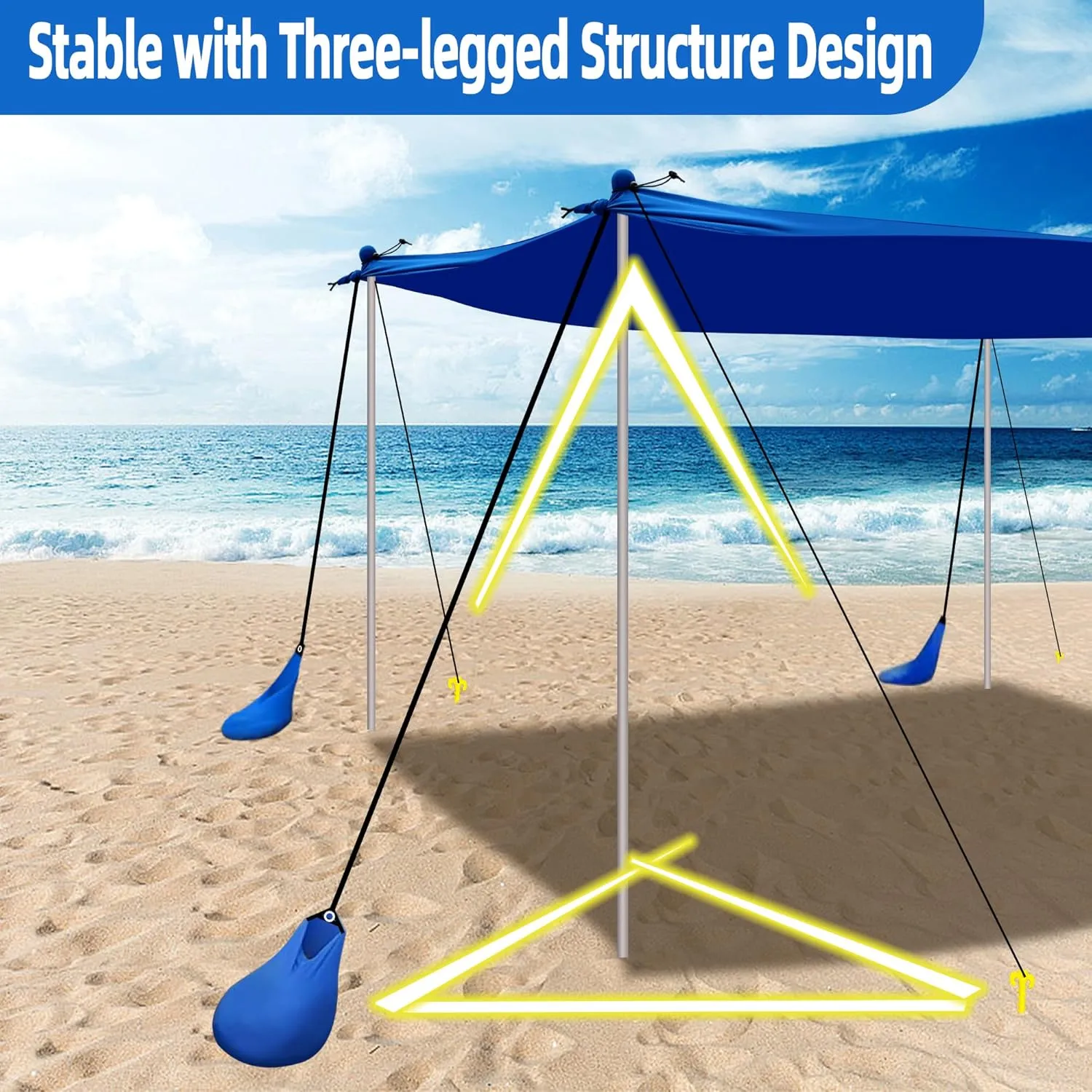 UMARDOO Family Beach Tent Canopy Sun Shade Portable 10×10FT, Large Wind Resistance Beach Sun Shelter Easy Setup with Packable Carry Bag for Outdoor Travel UPF 50  (Blue)