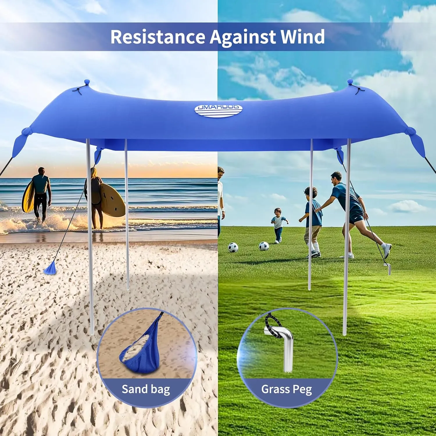 UMARDOO Family Beach Tent Canopy Sun Shade Portable 10×10FT, Large Wind Resistance Beach Sun Shelter Easy Setup with Packable Carry Bag for Outdoor Travel UPF 50  (Blue)