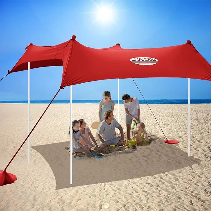UMARDOO FamiLy Beach Tent Canopy Sun shade Portable 10×10FT, Large Wind Resistance Beach Sun Shelter Easy Setup with Packable Carry Bag for Outdoor Travel UPF 50  (Red)