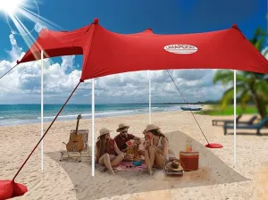 UMARDOO FamiLy Beach Tent Canopy Sun shade Portable 10×10FT, Large Wind Resistance Beach Sun Shelter Easy Setup with Packable Carry Bag for Outdoor Travel UPF 50  (Red)
