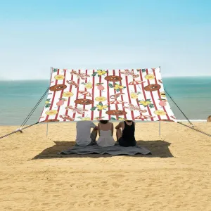 Umbrella Lobster and Lemon Beach Camping Tent Sun Shelter for Whole Family, Red Striped Beach Shade Canopy with UPF50  UV Protection,Easy Set Up and Carry,Outdoor Shade for Trips, Fishing, Backy