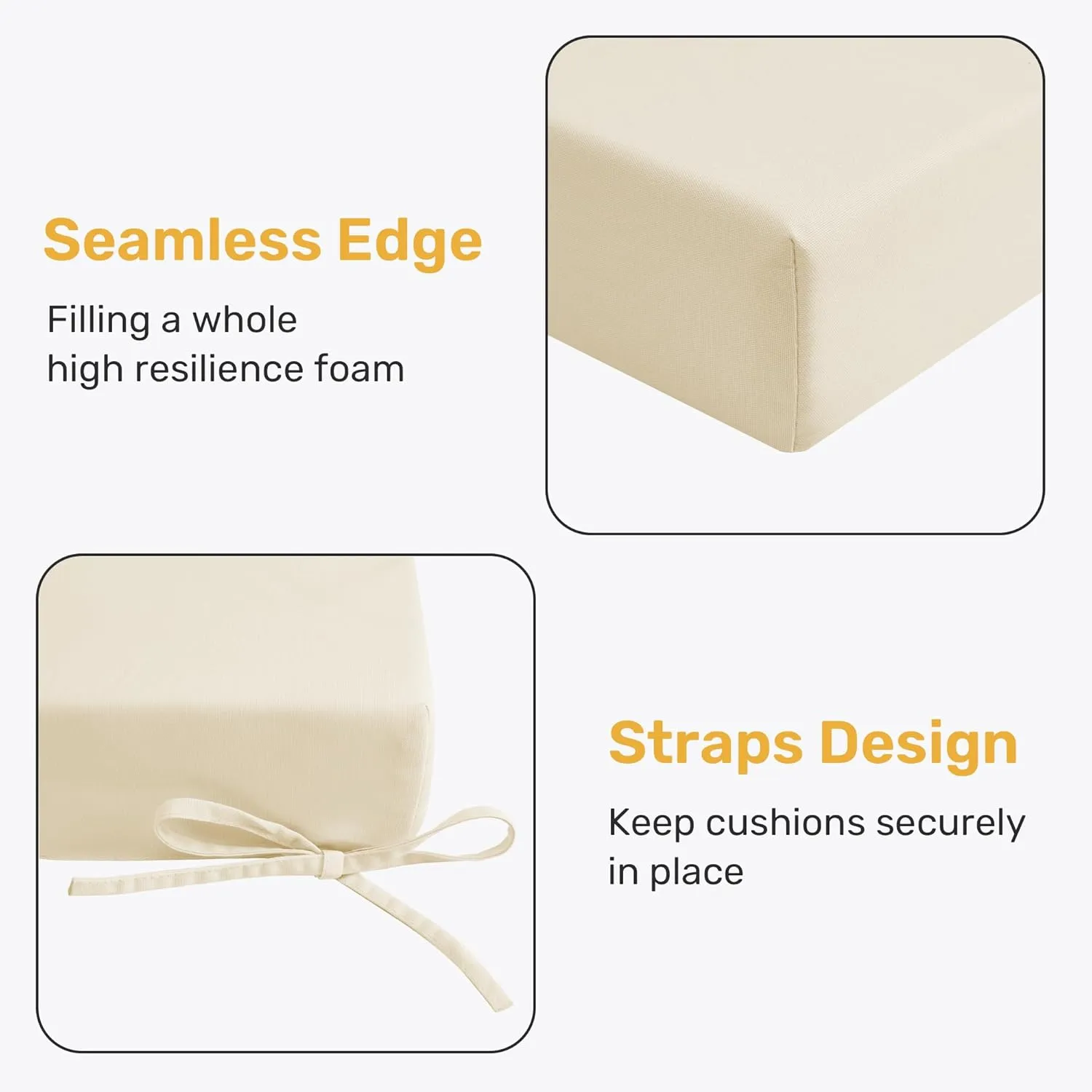 UNIKOME Outdoor Chair Cushions Pack of 4, Water Resistant Patio Cushions with Ties, High Density Sponge Filling Square Corner Seat Cushions for Outdoor Furniture, 18.5"*16"*3", Beige