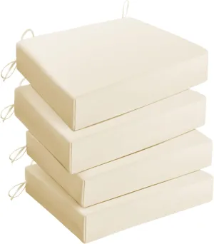 UNIKOME Outdoor Chair Cushions Pack of 4, Water Resistant Patio Cushions with Ties, High Density Sponge Filling Square Corner Seat Cushions for Outdoor Furniture, 18.5"*16"*3", Beige