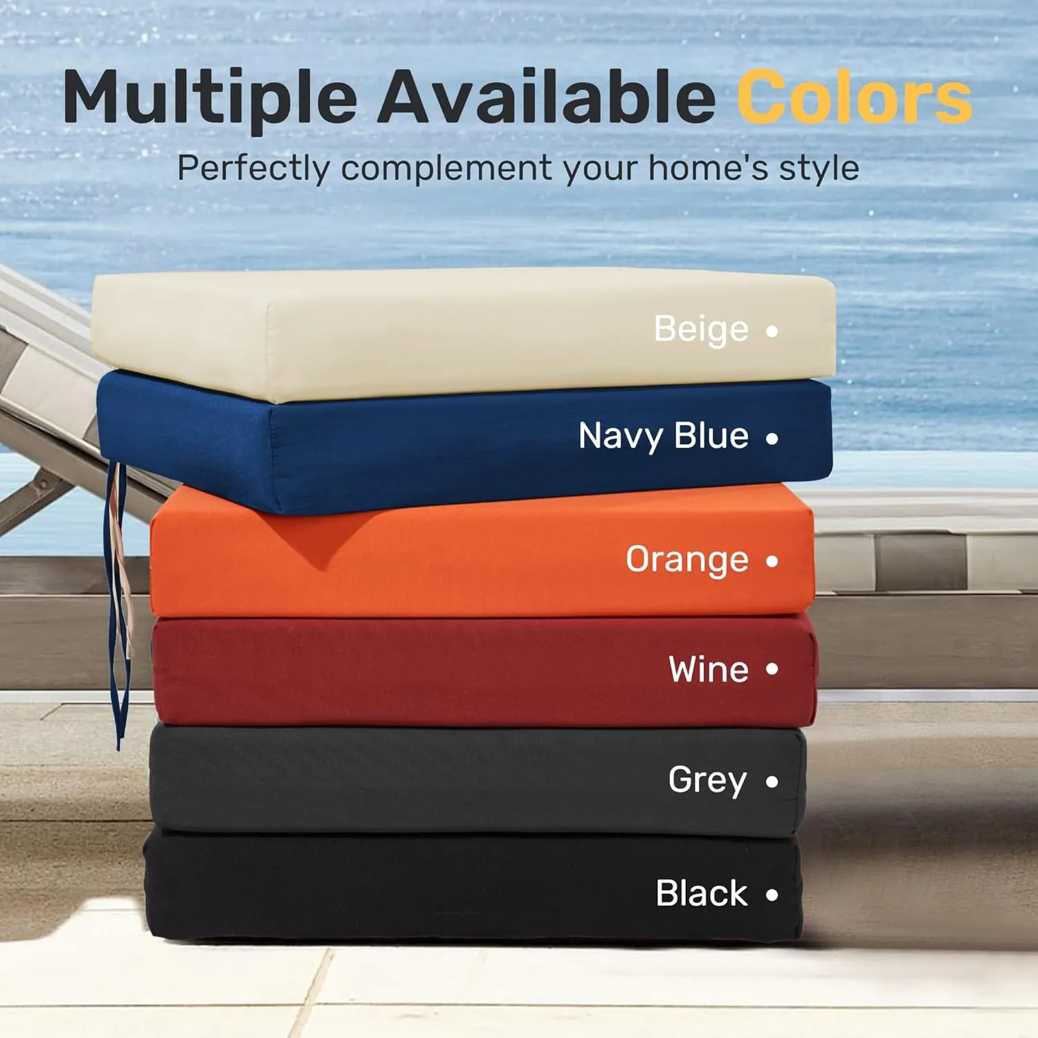 UNIKOME Outdoor Chair Cushions Pack of 4, Water Resistant Patio Cushions with Ties, High Density Sponge Filling Square Corner Seat Cushions for Outdoor Furniture, 18.5"*16"*3", Beige