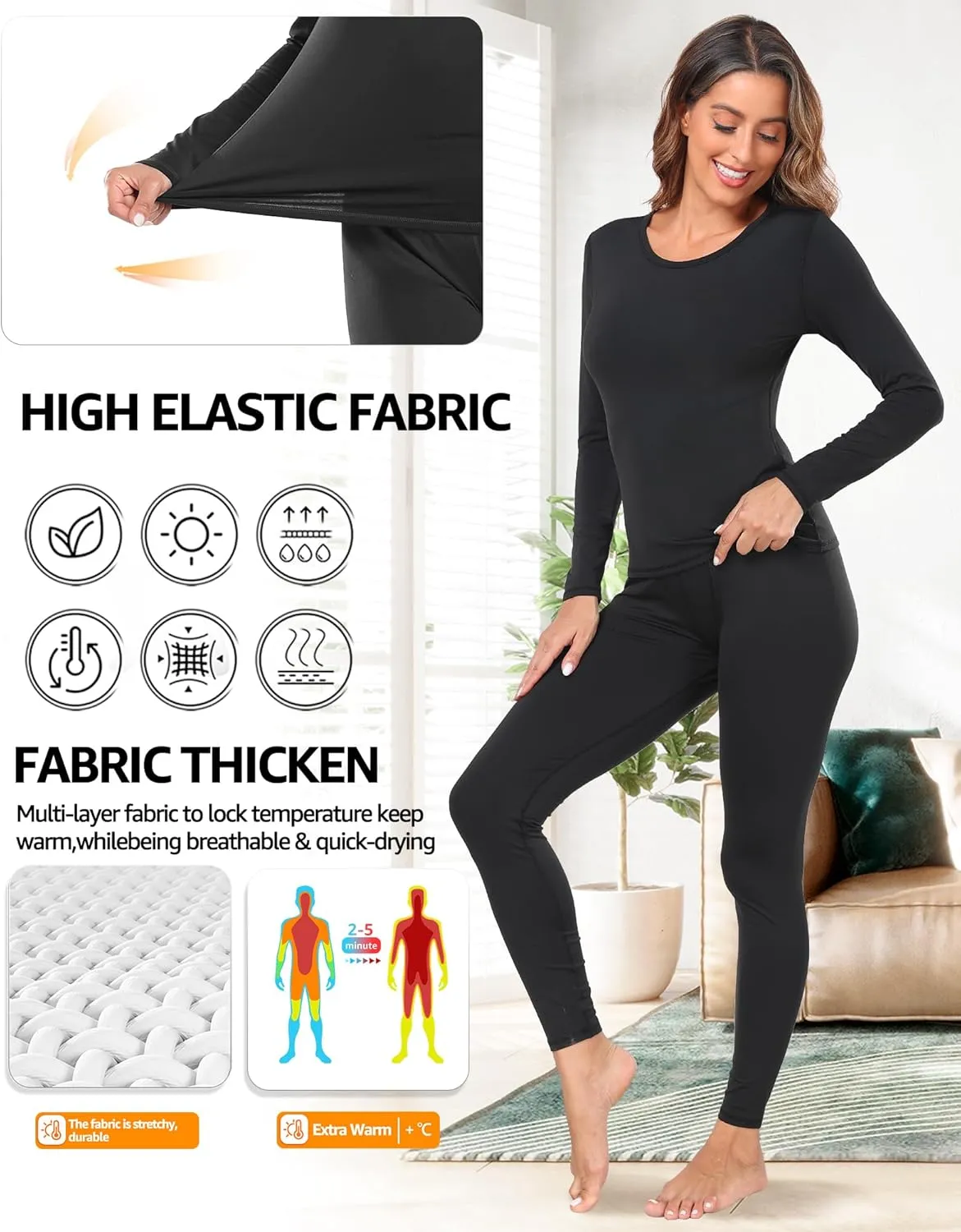 UNIQUEBELLA Womens Thermal Underwear Long Johns Base Layer Set for Women Athletic Underwear Set