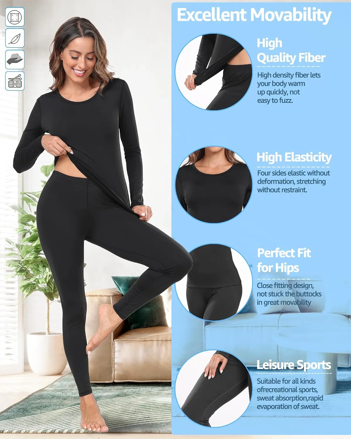 UNIQUEBELLA Womens Thermal Underwear Long Johns Base Layer Set for Women Athletic Underwear Set
