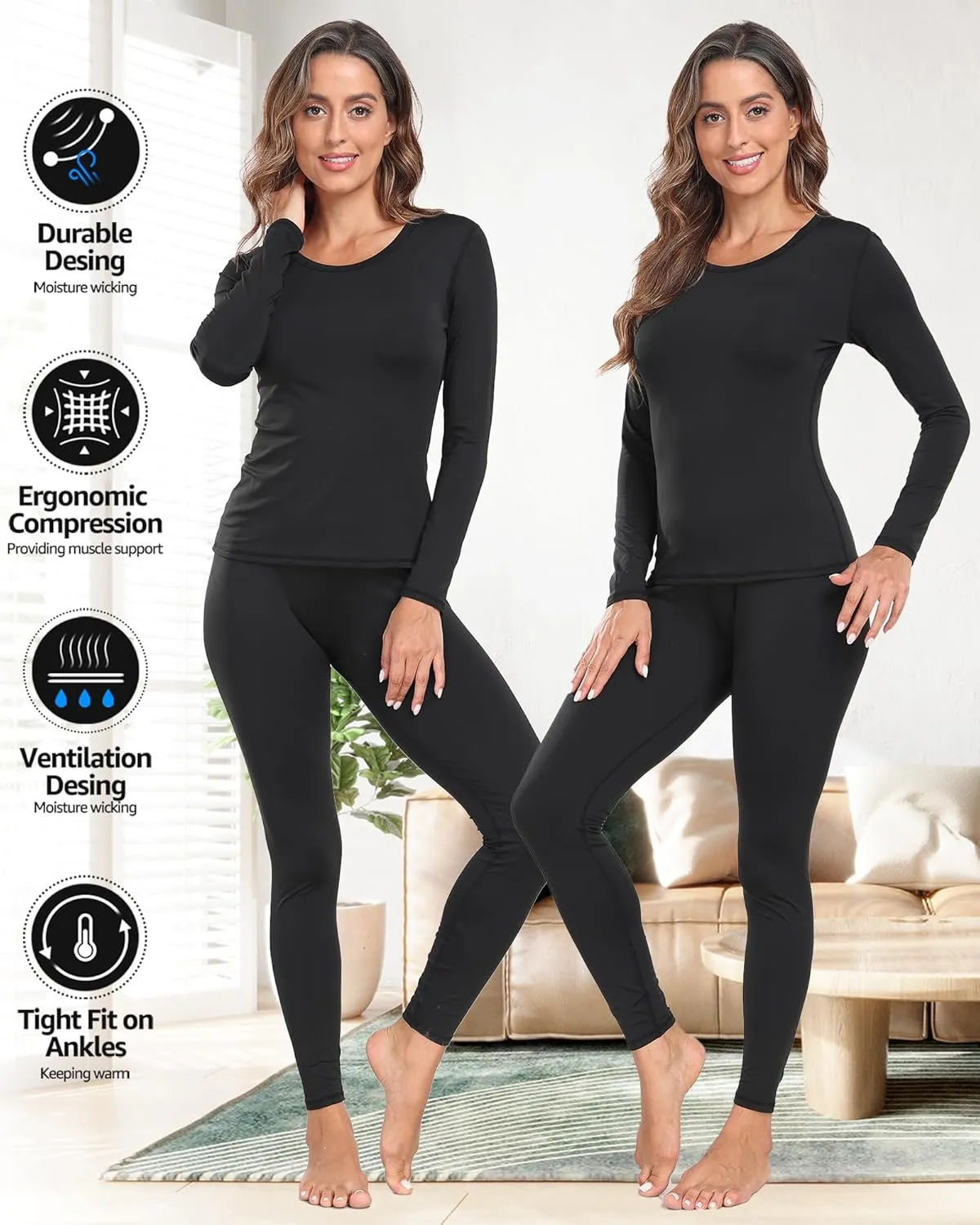 UNIQUEBELLA Womens Thermal Underwear Long Johns Base Layer Set for Women Athletic Underwear Set