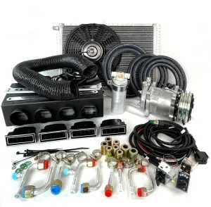 UNIVERSAL AIR CONDITIONING KIT FOR CARS, CLASSIC CARS, HOT RODS, HEAT AND COOL 404-000 RECTANGULAR LOUVERS WITH FLEX DUCT SANDEN TYPE COMPRESSOR
