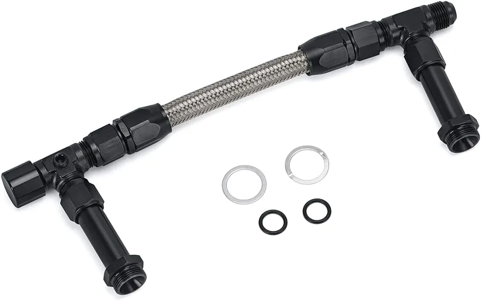 Universal Black 8 AN Male Flare Dual Inlet 4150 Fuel Line Kit to 7/8" Braided Stainless Steel Carburetor for Holley Black