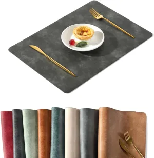 Univo Colors Washed Cowhide Pattern PU Leather Placemats Set of 4 Heat Resistant Kitchen Table Mats, Waterproof Wipeable for Party Decoration(Black)