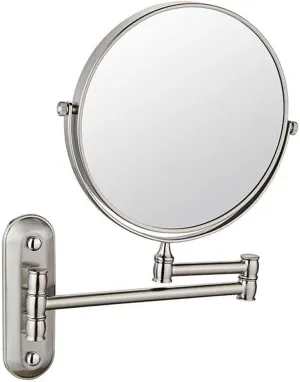 Upgraded 8-Inch Enlarged Wall Mount Makeup Mirror with 5X Magnification   Normal Double-Sided Swivel Mirror，Polished Chrome Finished (Color : Nickel Brushed, Size : 1X/3X)