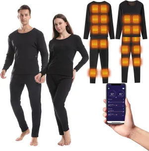 Upgraded Graphene Heated Underwear Fast Heating Power Saving Electric Long Warm Undergarments with Top and Pant