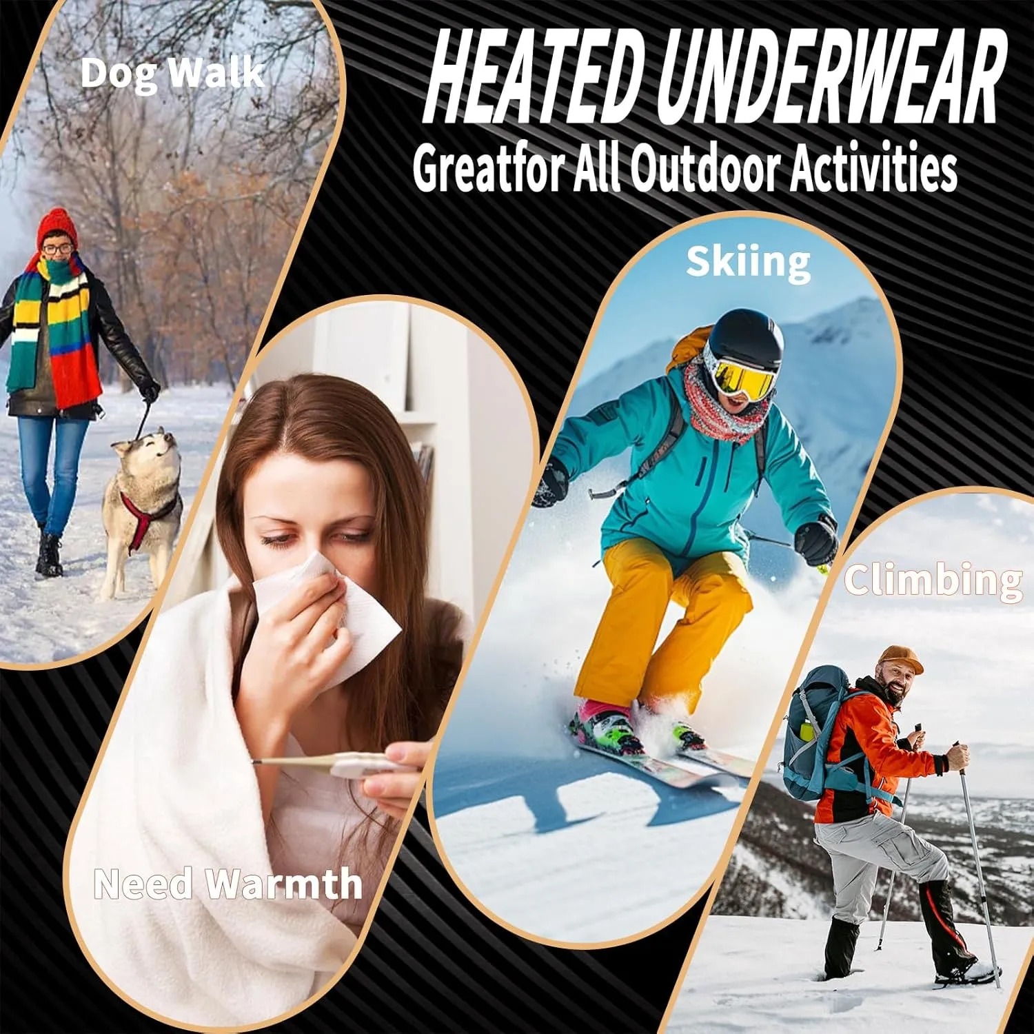 Upgraded Graphene Heated Underwear Fast Heating Power Saving Electric Long Warm Undergarments with Top and Pant