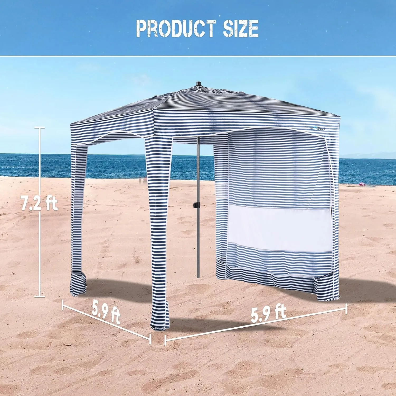 UPWELL Beach Tent Easy Set Up Canopy Sun Shelter Cool Cabana Shade with UPF 50 UV Protection Portable Beach Umbrella Outdoor Sunwall with Sand Pockets for Fishing Backyard Camping (Blue Stripe)