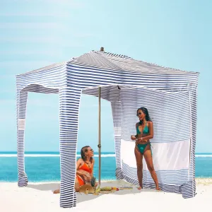 UPWELL Beach Tent Easy Set Up Canopy Sun Shelter Cool Cabana Shade with UPF 50 UV Protection Portable Beach Umbrella Outdoor Sunwall with Sand Pockets for Fishing Backyard Camping (Blue Stripe)