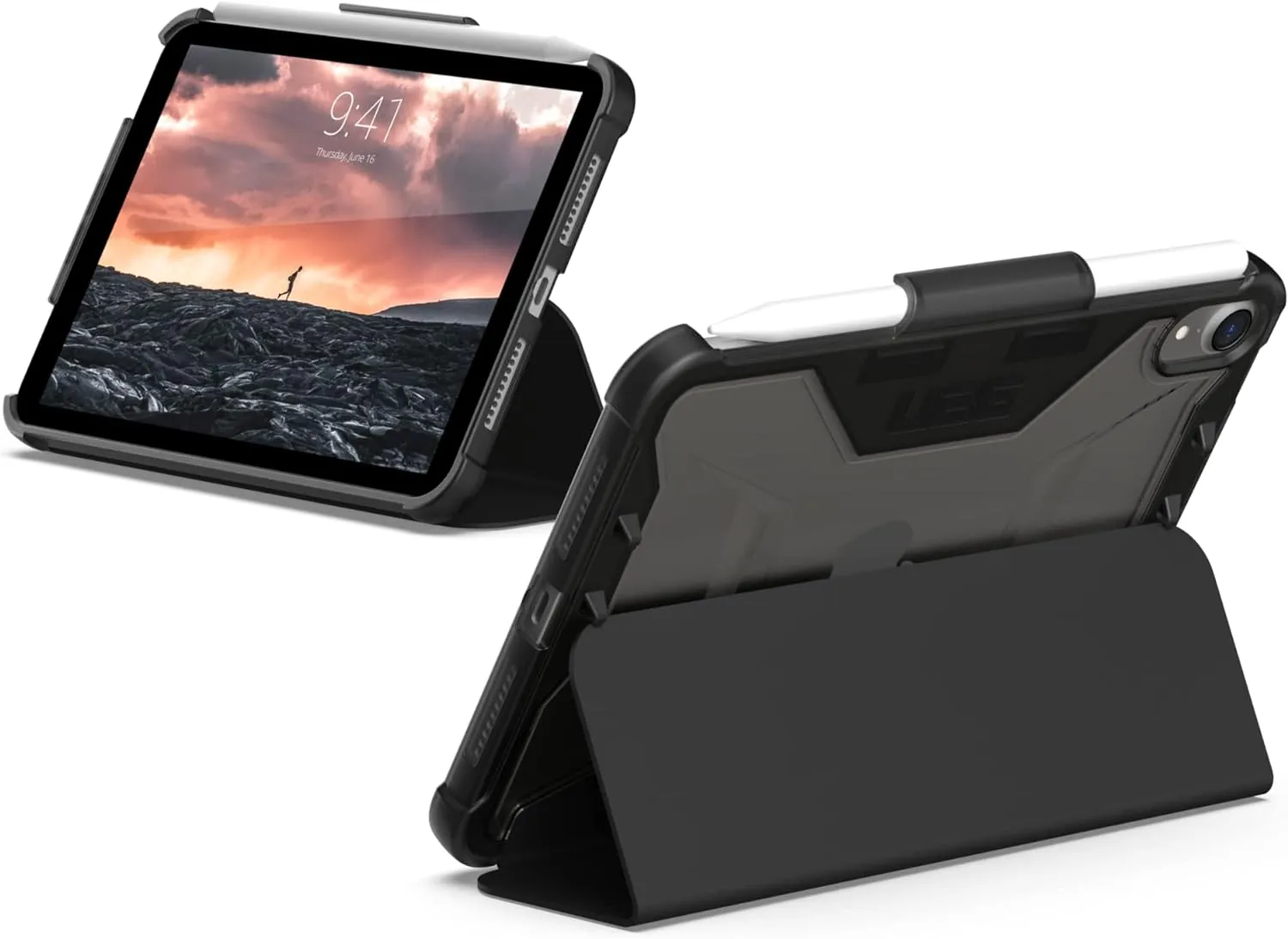 URBAN ARMOR GEAR UAG Designed for iPad mini Case (6th Gen, 2021) [8.3-inch Screen] Rugged Translucent Featherlight Multi-Angle Viewing Folio Stand with Pencil Holder Plyo Protective Cover, Ice