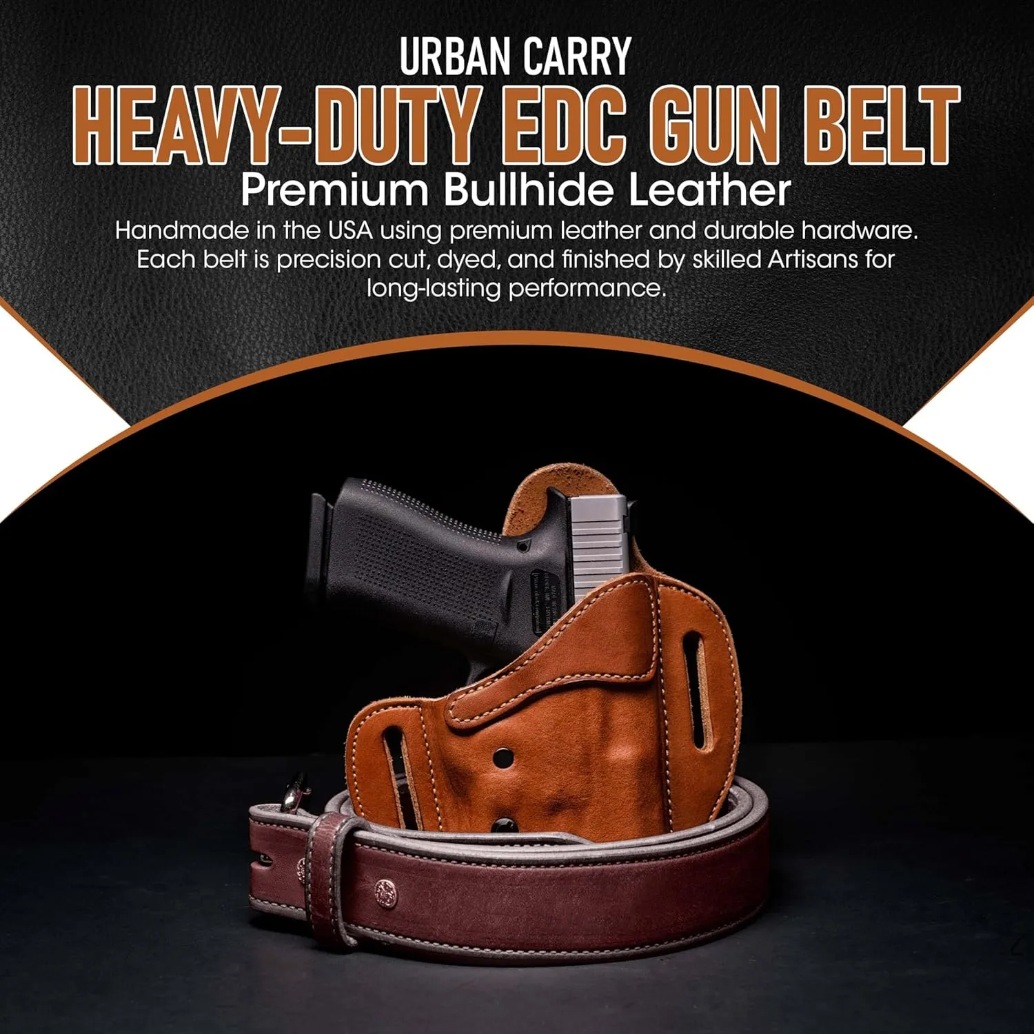 Urban Carry Premium EDC Belt - USA Made Bullhide Leather Concealed Carry Holster Belt | Single-Ply 1.5" Wide | Tactical CCW