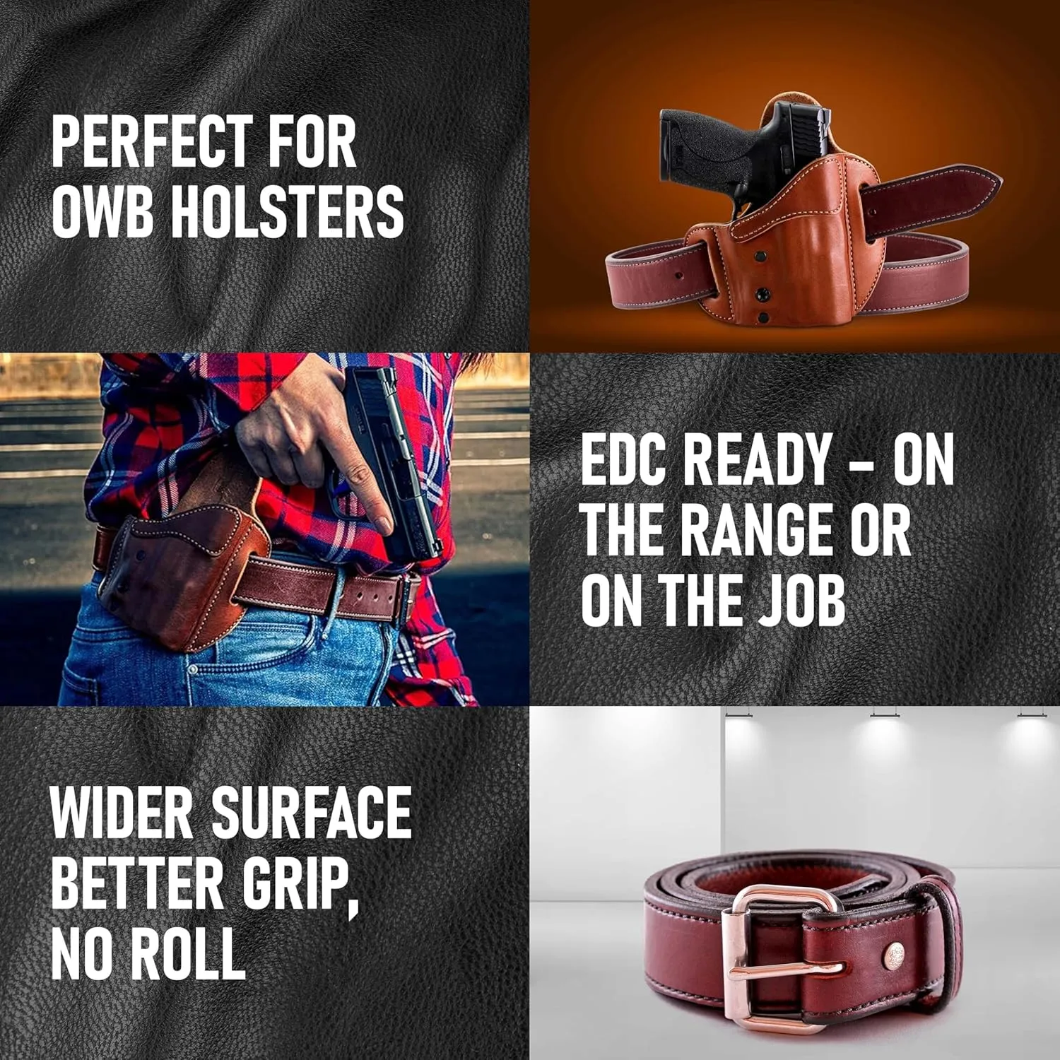 Urban Carry Premium EDC Belt - USA Made Bullhide Leather Concealed Carry Holster Belt | Single-Ply 1.5" Wide | Tactical CCW