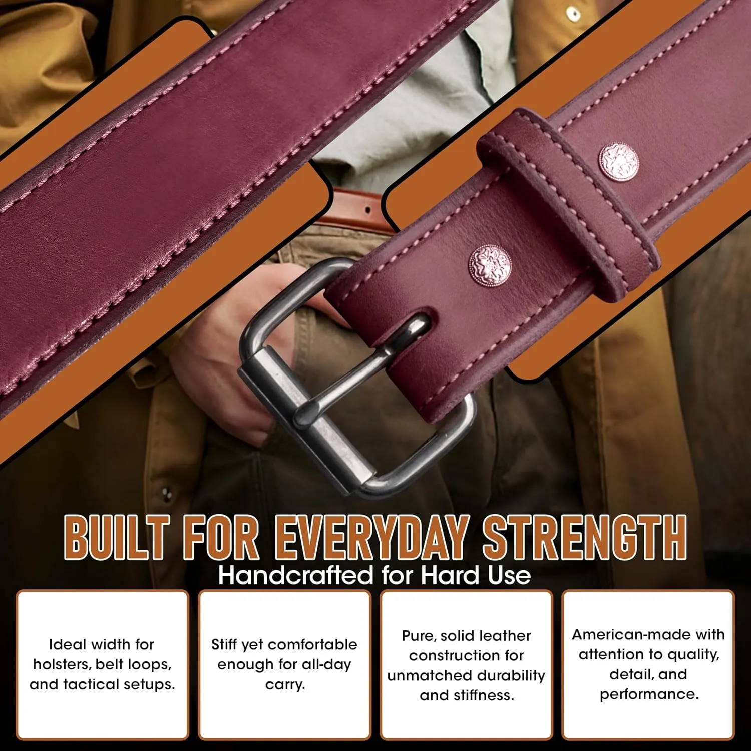 Urban Carry Premium EDC Belt - USA Made Bullhide Leather Concealed Carry Holster Belt | Single-Ply 1.5" Wide | Tactical CCW
