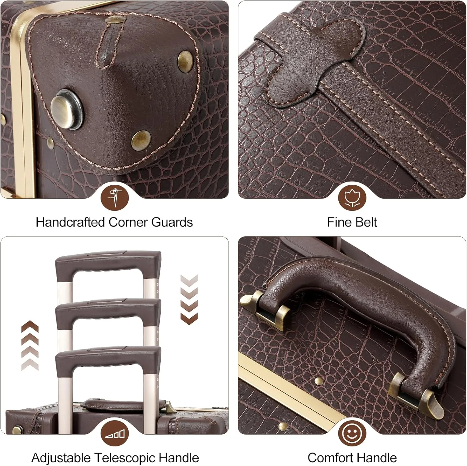 urecity Vintage Luggage Set of 2, Retro Suitcase Trunk with Wheels for Men and Women, Cute Designer Travel Luggage Set with Boarding Tote, Luggage Zipperless TSA Approved (20" 12", Brown)