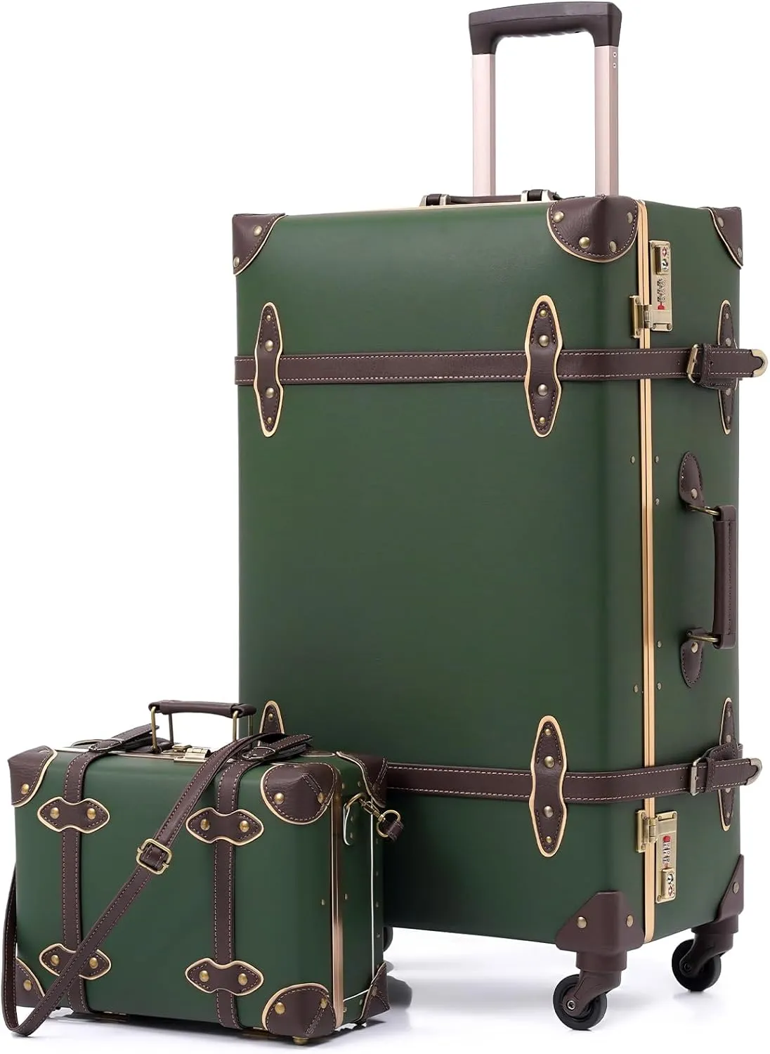 urecity Vintage Suitcase Set for Women, Vintage Luggage Sets for Women 2 Piece, Cute Designer Trunk Luggage, Retro Suit Case, Luggage Zipperless TSA Approved, Army Green, 20" 12"