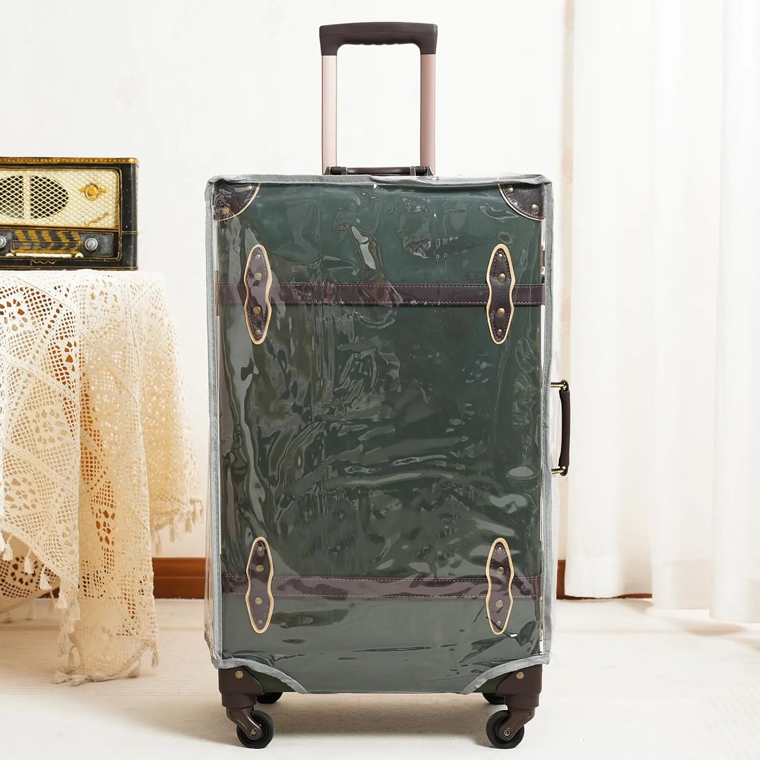 urecity Vintage Suitcase Set for Women, Vintage Luggage Sets for Women 2 Piece, Cute Designer Trunk Luggage, Retro Suit Case, Luggage Zipperless TSA Approved, Army Green, 20" 12"