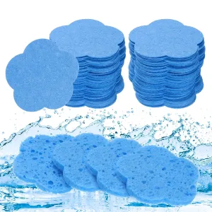 uxcell 120 Count Compressed Facial Sponges Flower Face Cleansing Sponges Pads for Daily Skincare Routines at Home, Kitchen, Travel, Blue