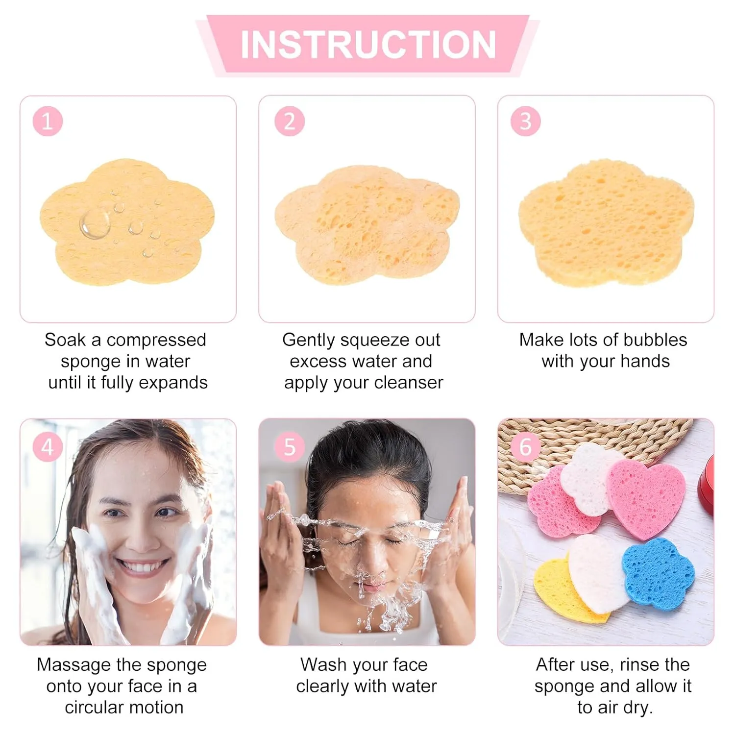 uxcell 120 Count Compressed Facial Sponges Flower Face Cleansing Sponges Pads for Daily Skincare Routines at Home, Kitchen, Travel, Blue