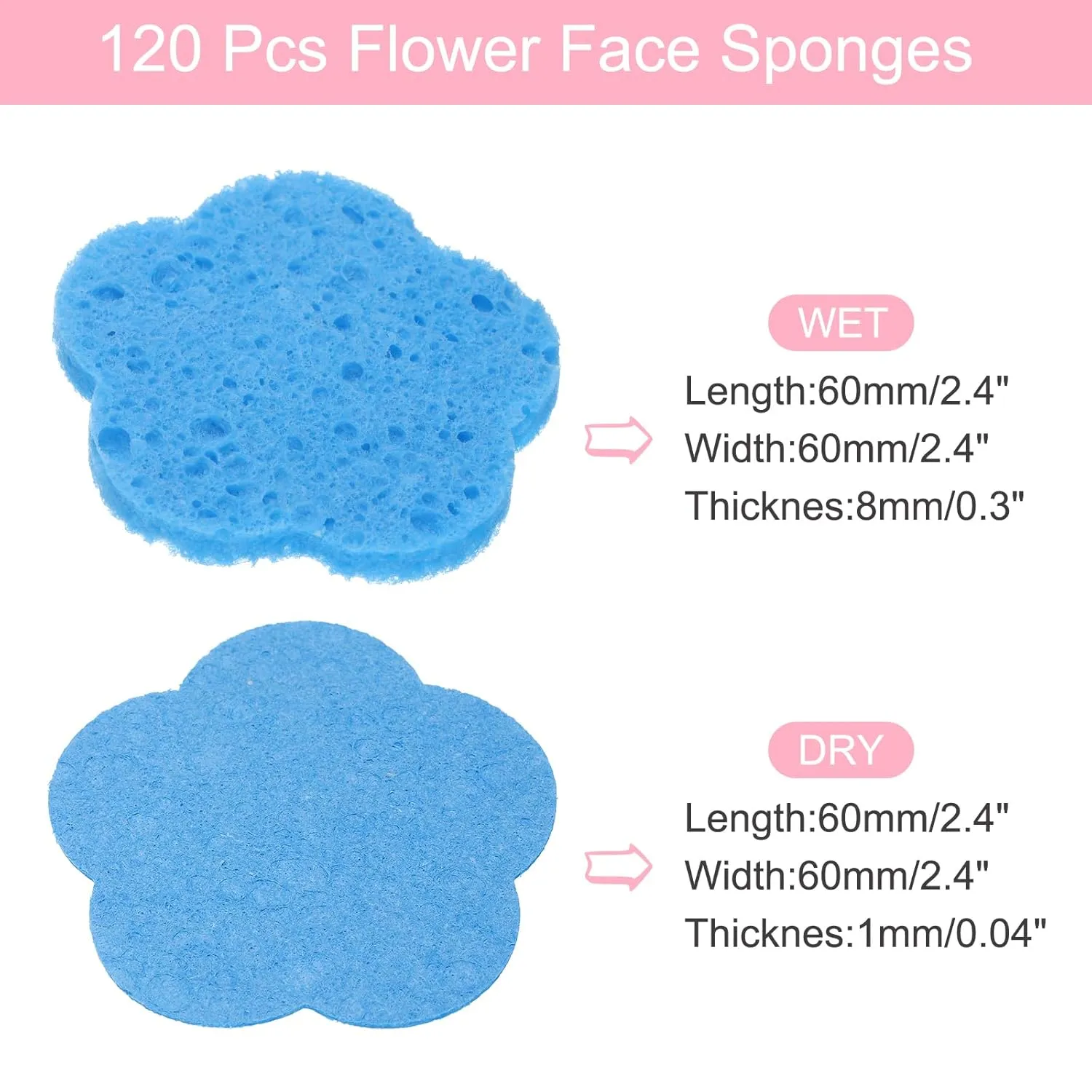 uxcell 120 Count Compressed Facial Sponges Flower Face Cleansing Sponges Pads for Daily Skincare Routines at Home, Kitchen, Travel, Blue