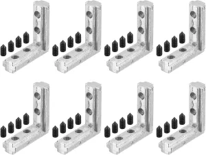 uxcell L-Shape Interior Joint Bracket, 8Set Inside Corner Connectors with M6 Screws for 4040 Series Aluminum Extrusion Profile (Silver)