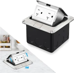 Vagueior Recessed Floor Electrical Outlet Kit,Waterproof Electrical Outlet Covcer Box,Hidden 20A Tamper-Resistant Receptacle Outlet with Slow Elastic Damping，ETL Certified,Stainless Steel (1 Pack)