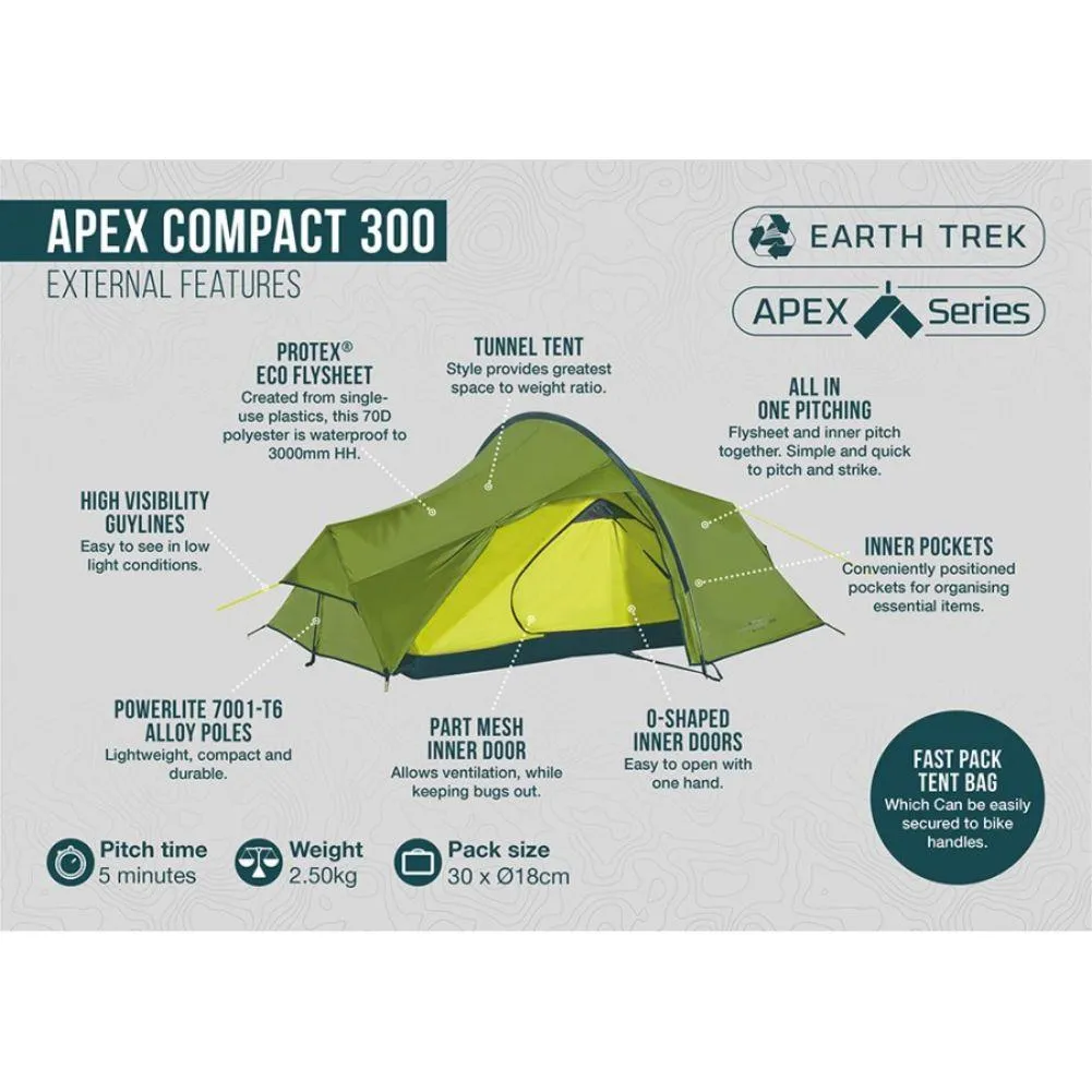 Vango Apex Compact 300 Tent - 3 Man Trekking Tent (Pamir Green) 2024