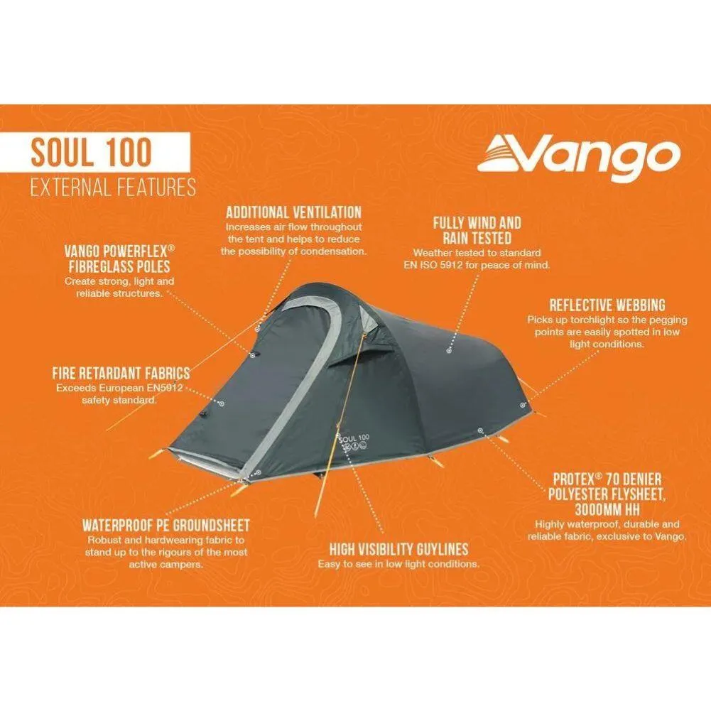 Vango Soul 100 Tent - 1 Man Tunnel Tent (Deep Blue)