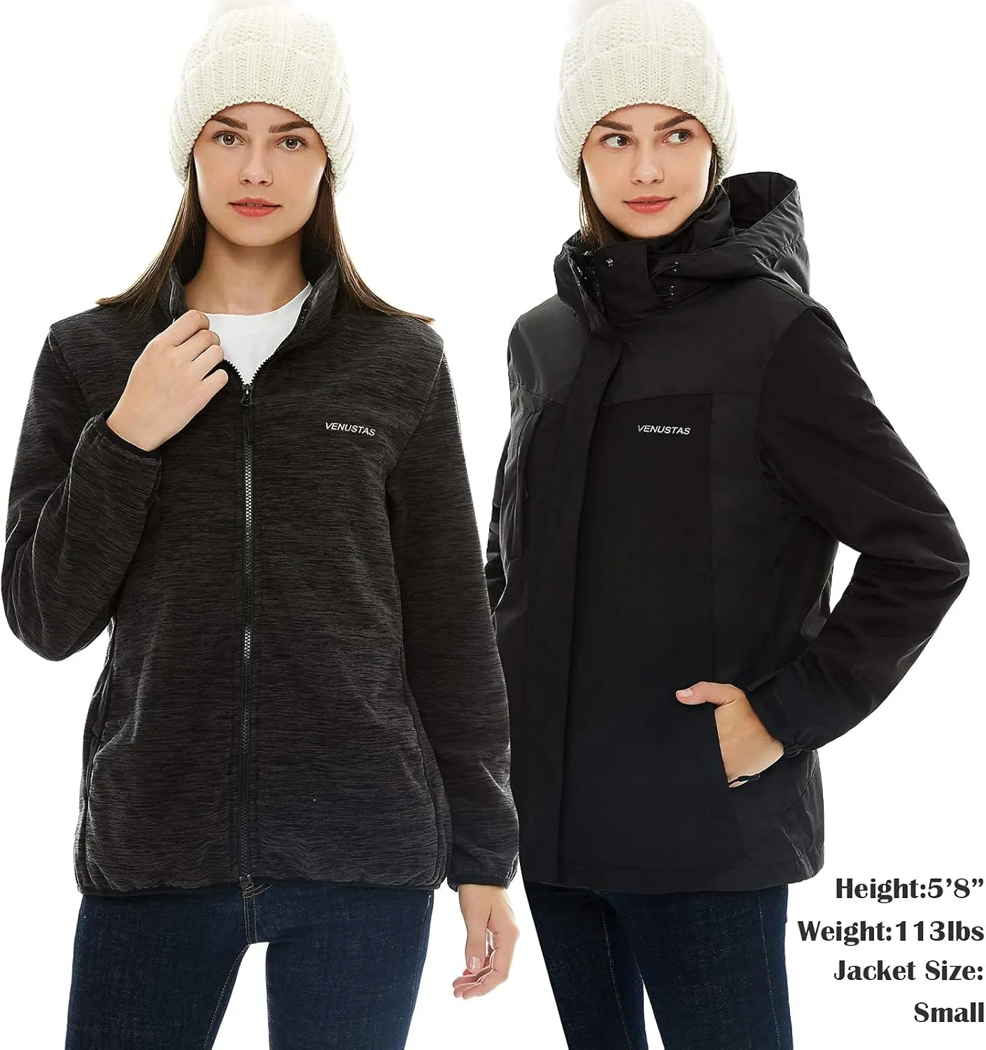 Venustas Women’s 3-in-1 Heated Jacket with Battery, Waterproof Jacket with Hood for Skiing