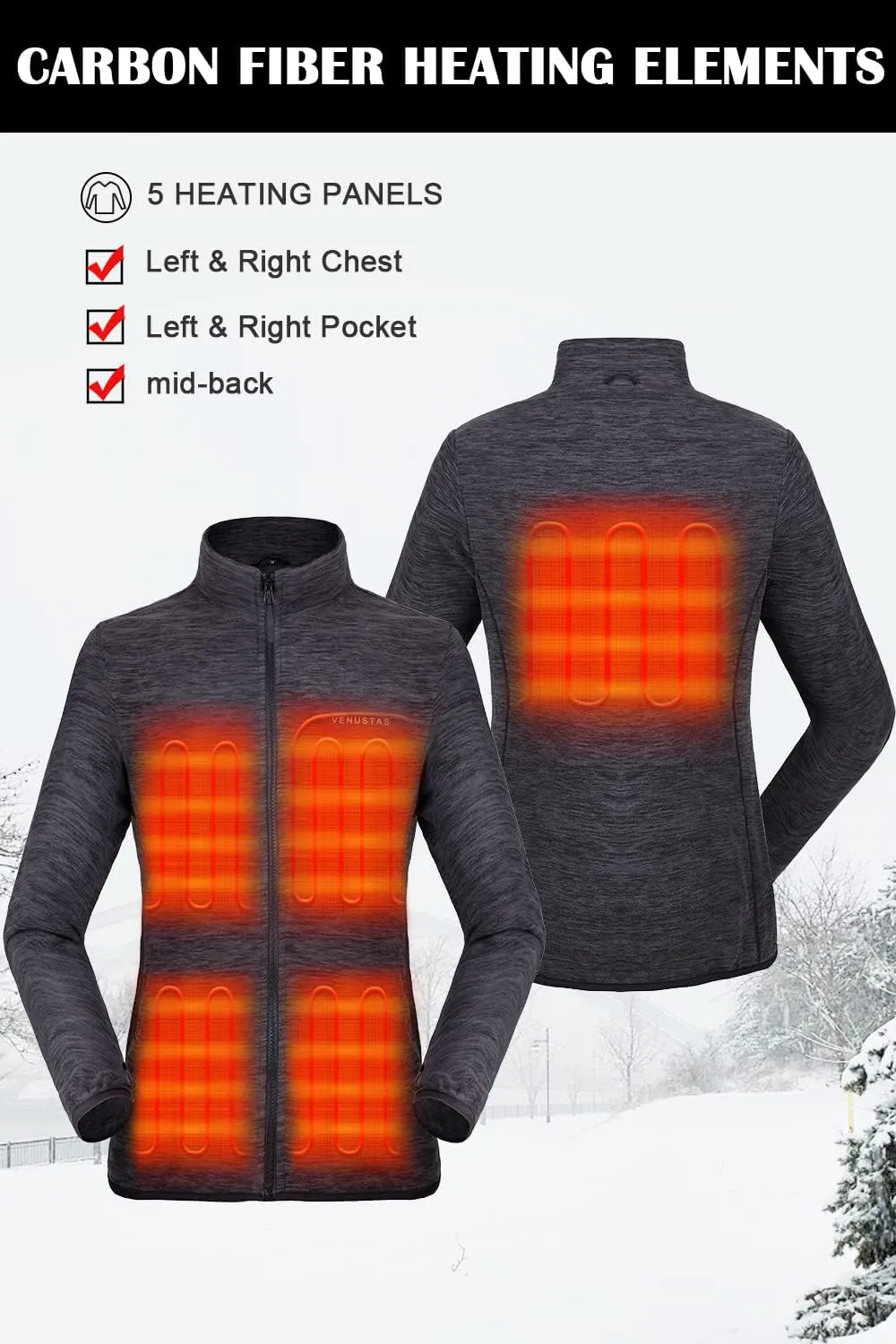 Venustas Women’s 3-in-1 Heated Jacket with Battery, Waterproof Jacket with Hood for Skiing