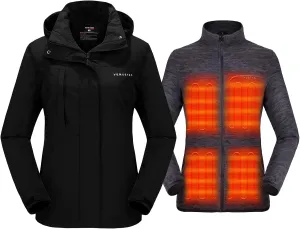 Venustas Women’s 3-in-1 Heated Jacket with Battery, Waterproof Jacket with Hood for Skiing