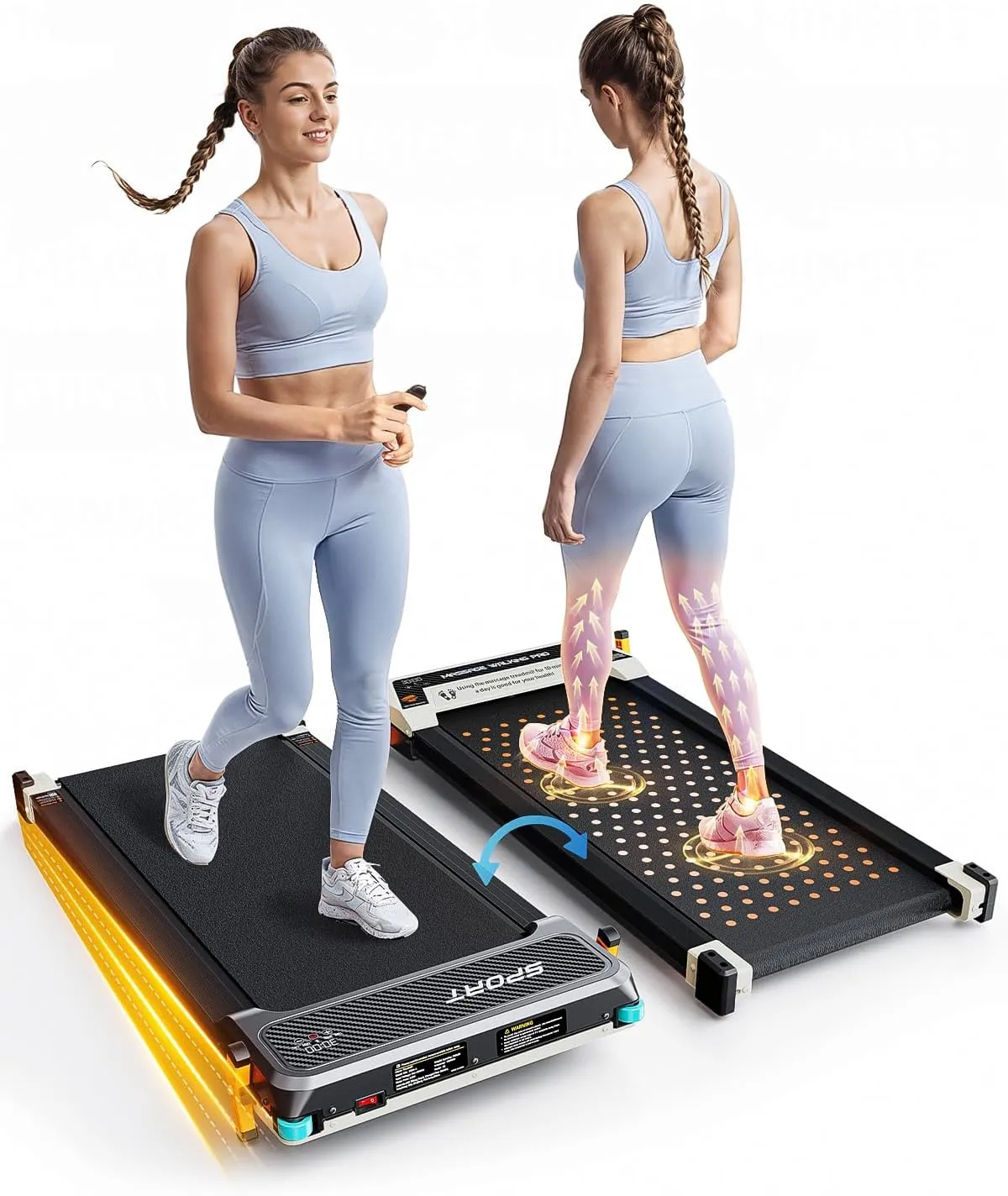 Versatile Walking Pad Treadmill with Incline - Dual-Sided Under Desk Treadmill with Foot Massage,2 in 1 Walking Pad for Home/Office, Portable Compact Treadmills with 330LBS Weight Capacity